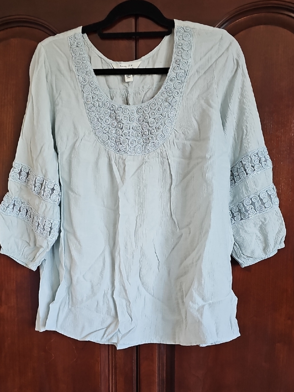 krazy kat Pale Blue Embroidered Scoop-Neck Tunic